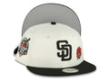 (Youth)San Diego Padres New Era MLB 9FIFTY 950 Kid Snapback Cap Hat Cream Crown Black Visor Black Logo With Rose 40th Anniversary Side Patch