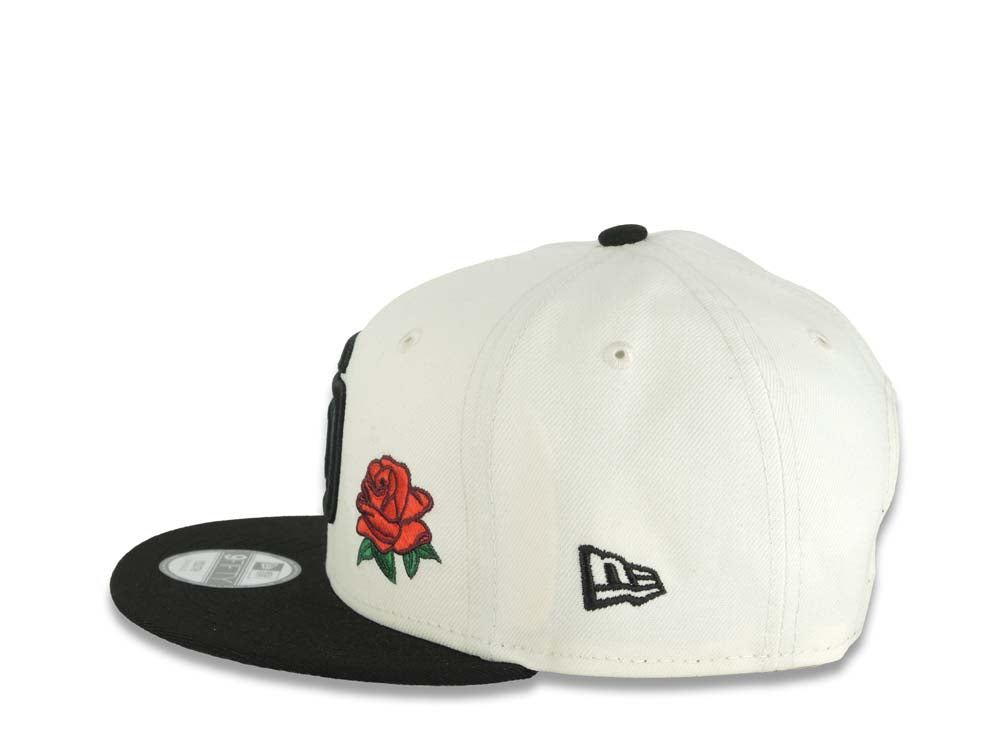 (Youth)San Diego Padres New Era MLB 9FIFTY 950 Kid Snapback Cap Hat Cream Crown Black Visor Black Logo With Rose 40th Anniversary Side Patch