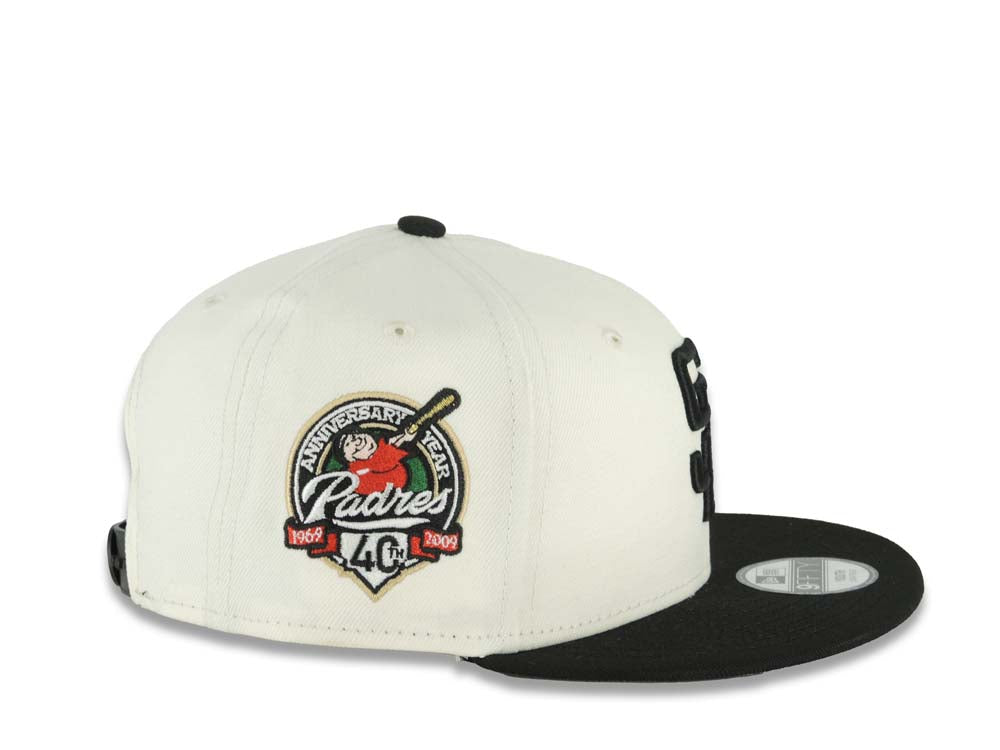 (Youth)San Diego Padres New Era MLB 9FIFTY 950 Kid Snapback Cap Hat Cream Crown Black Visor Black Logo With Rose 40th Anniversary Side Patch