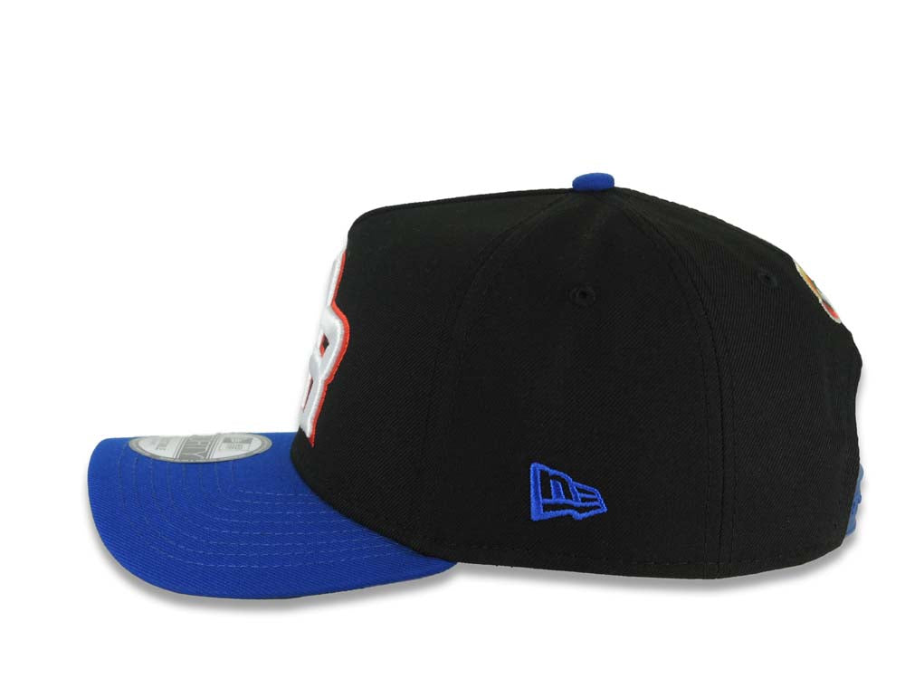 Puerto Rico New Era 9FORTY 940 Adjustable A-Frame Cap Hat Black Crown Royal Blue Visor White/Red Logo WBC Back Logo Puerto Rico Flag Side Patch