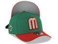 Mexico New Era 9FORTY 940 Adjustable A-Frame Cap Hat Green Crown Red Visor Default Logo WBC World Baseball Classic Side Patch Gray UV