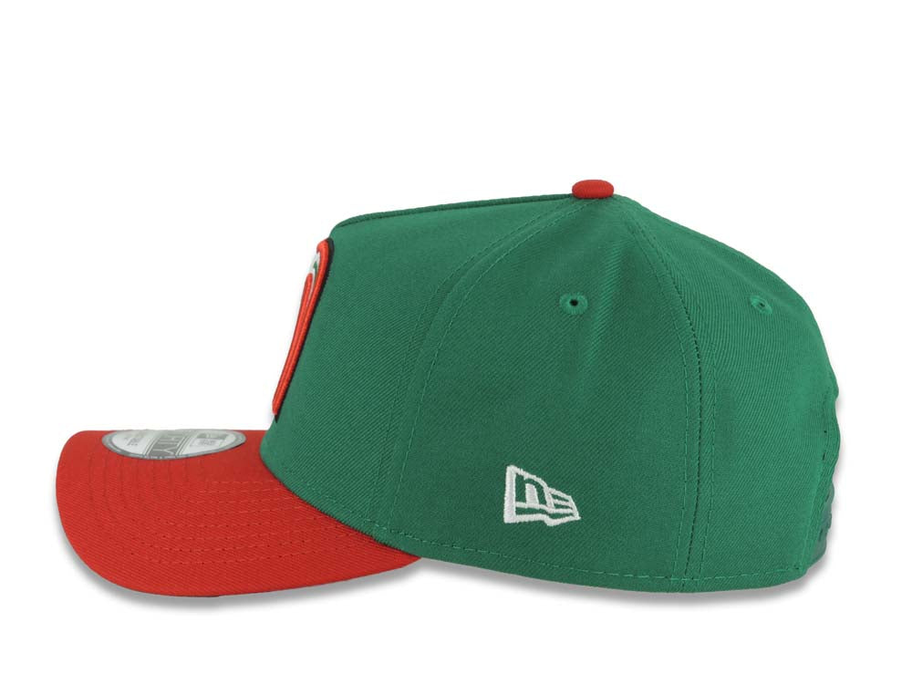 Mexico New Era 9FORTY 940 Adjustable A-Frame Cap Hat Green Crown Red Visor Default Logo WBC World Baseball Classic Side Patch Gray UV