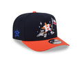 Houston Astros New Era MLB 9FIFTY 950 Snapback A-Frame Cap Hat Navy Blue Crown Orange Visor Team Color Logo With Cartoon Gray UV