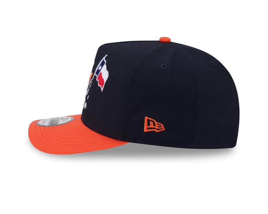 Houston Astros New Era MLB 9FIFTY 950 Snapback A-Frame Cap Hat Navy Blue Crown Orange Visor Team Color Logo With Cartoon Gray UV