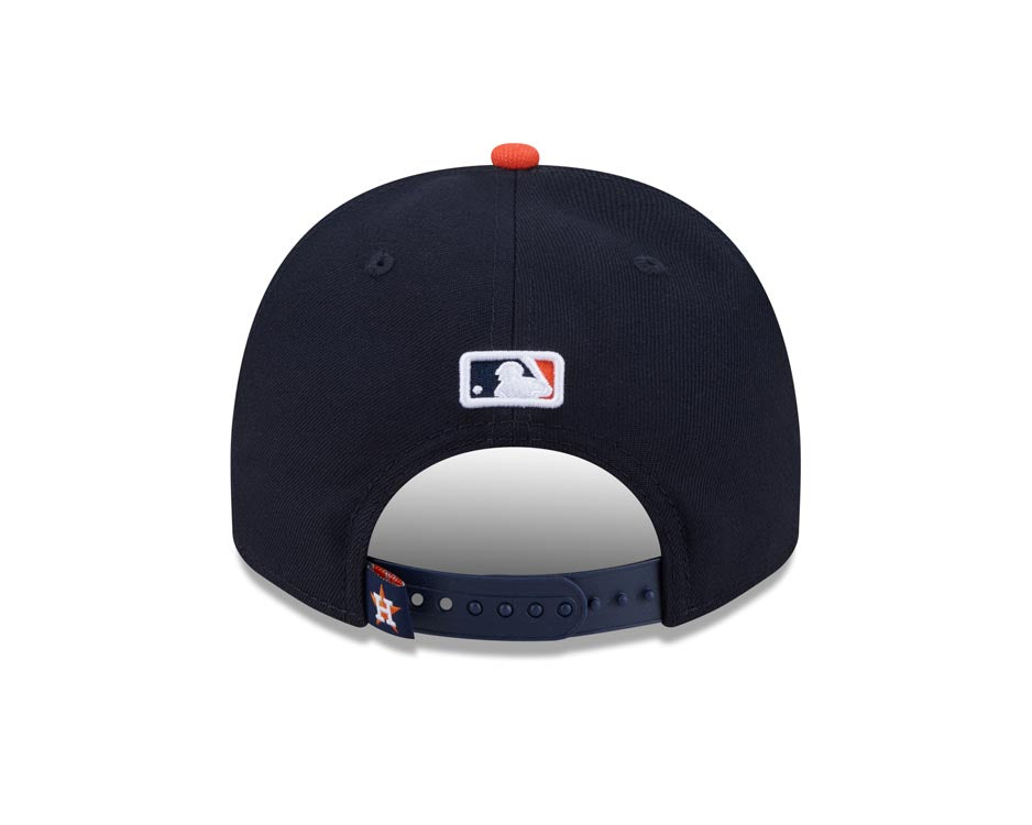 Houston Astros New Era MLB 9FIFTY 950 Snapback A-Frame Cap Hat Navy Blue Crown Orange Visor Team Color Logo With Cartoon Gray UV