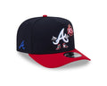 Atlanta Braves New Era MLB 9FIFTY 950 Snapback A-Frame Cap Hat Navy Blue Crown Red Visor White/Sky Blue Logo With Cartoon Gray UV