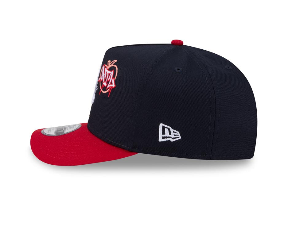 Atlanta Braves New Era MLB 9FIFTY 950 Snapback A-Frame Cap Hat Navy Blue Crown Red Visor White/Sky Blue Logo With Cartoon Gray UV