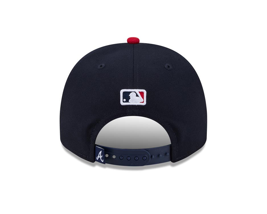 Atlanta Braves New Era MLB 9FIFTY 950 Snapback A-Frame Cap Hat Navy Blue Crown Red Visor White/Sky Blue Logo With Cartoon Gray UV