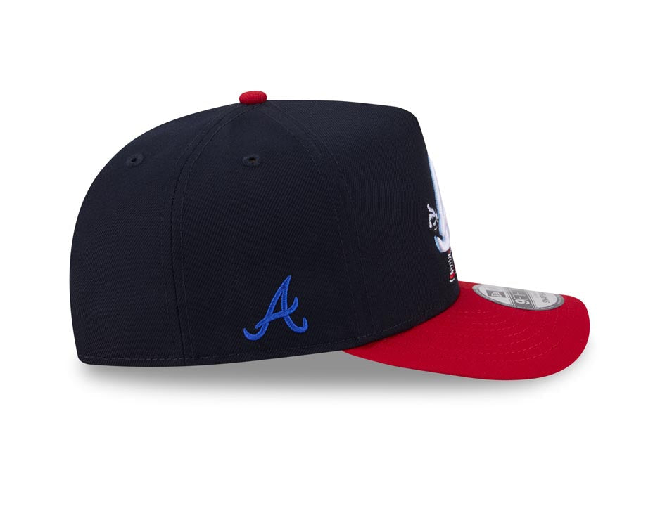 Atlanta Braves New Era MLB 9FIFTY 950 Snapback A-Frame Cap Hat Navy Blue Crown Red Visor White/Sky Blue Logo With Cartoon Gray UV