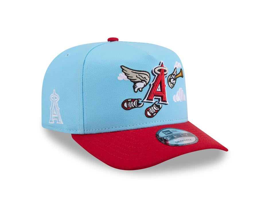 Los Angeles Anaheim Angels New Era MLB 9FIFTY 950 Snapback A-Frame Cap Hat Blue Crown Red Visor Team Color Logo With Cartoon Gray UV