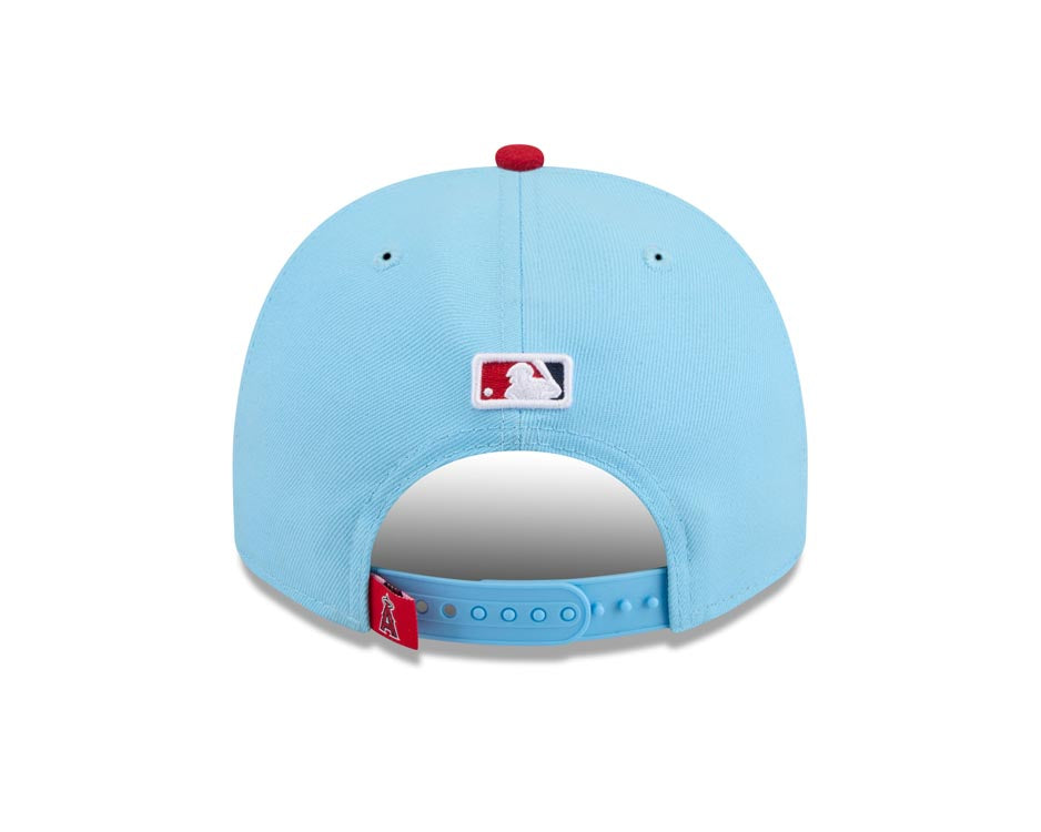 Los Angeles Anaheim Angels New Era MLB 9FIFTY 950 Snapback A-Frame Cap Hat Blue Crown Red Visor Team Color Logo With Cartoon Gray UV