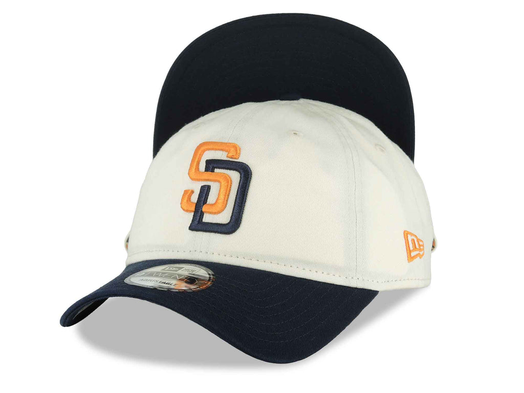 San Diego Padres New Era MLB 9TWENTY 920 Adjustable Cap Hat Chrome White Crown Navy Blue Visor Orange/Navy Logo (2026 City Connect 2.0)