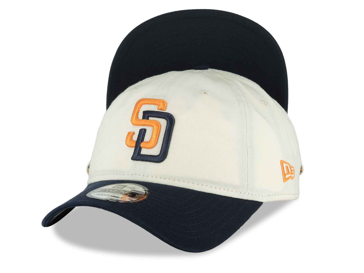 San Diego Padres New Era MLB 9TWENTY 920 Adjustable Cap Hat Chrome White Crown Navy Blue Visor Orange/Navy Logo (2026 City Connect 2.0)
