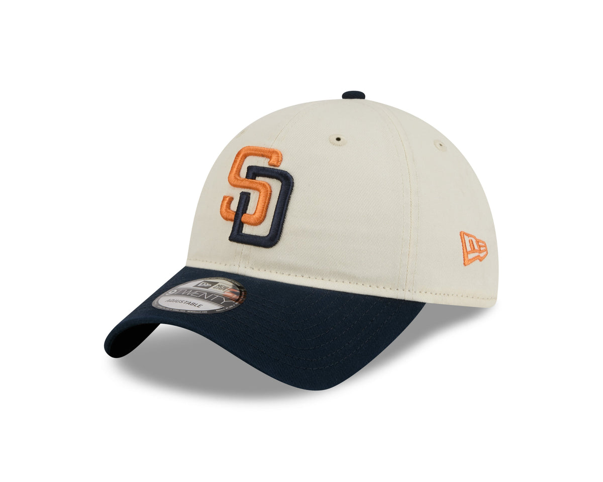 San Diego Padres New Era MLB 9TWENTY 920 Adjustable Cap Hat Chrome White Crown Navy Blue Visor Orange/Navy Logo (2026 City Connect 2.0)