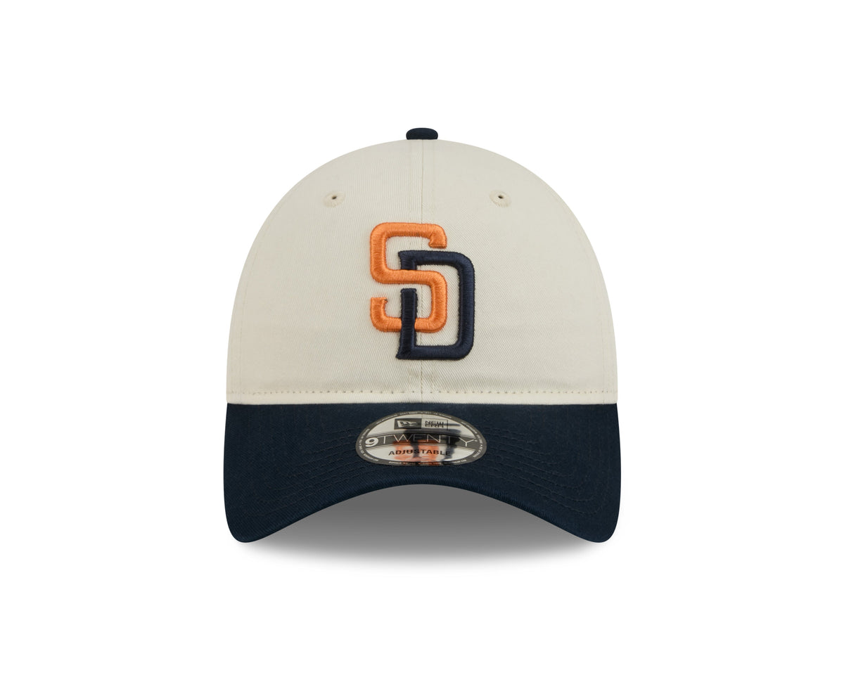 San Diego Padres New Era MLB 9TWENTY 920 Adjustable Cap Hat Chrome White Crown Navy Blue Visor Orange/Navy Logo (2026 City Connect 2.0)