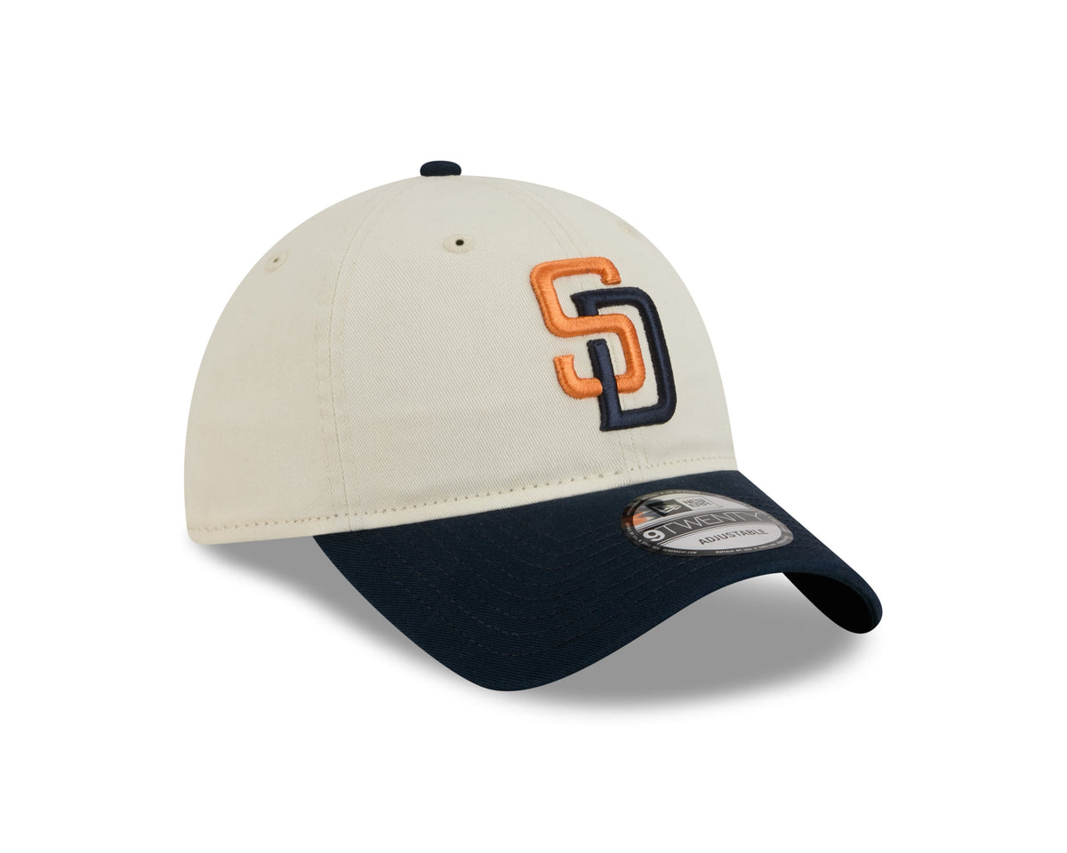 San Diego Padres New Era MLB 9TWENTY 920 Adjustable Cap Hat Chrome White Crown Navy Blue Visor Orange/Navy Logo (2026 City Connect 2.0)