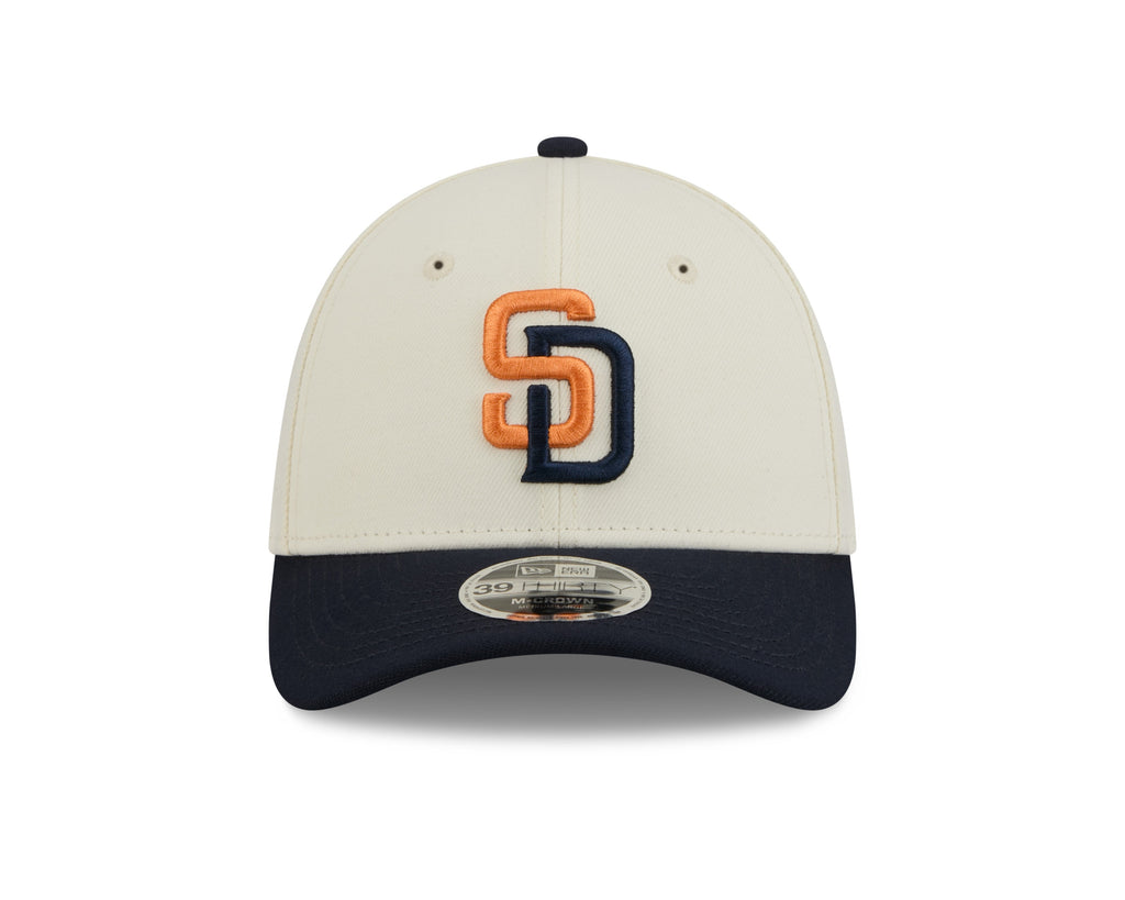 San Diego Padres New Era MLB 39THIRTY 3930 Flexfit Cap Hat Chrome White Crown Navy Blue Visor Orange/Navy Logo (2026 City Connect 2.0)