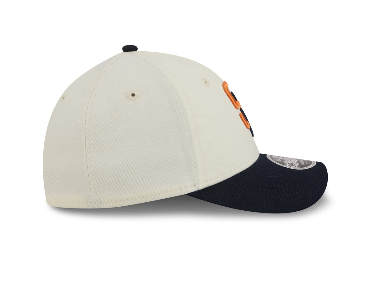 San Diego Padres New Era MLB 39THIRTY 3930 Flexfit Cap Hat Chrome White Crown Navy Blue Visor Orange/Navy Logo (2026 City Connect 2.0)