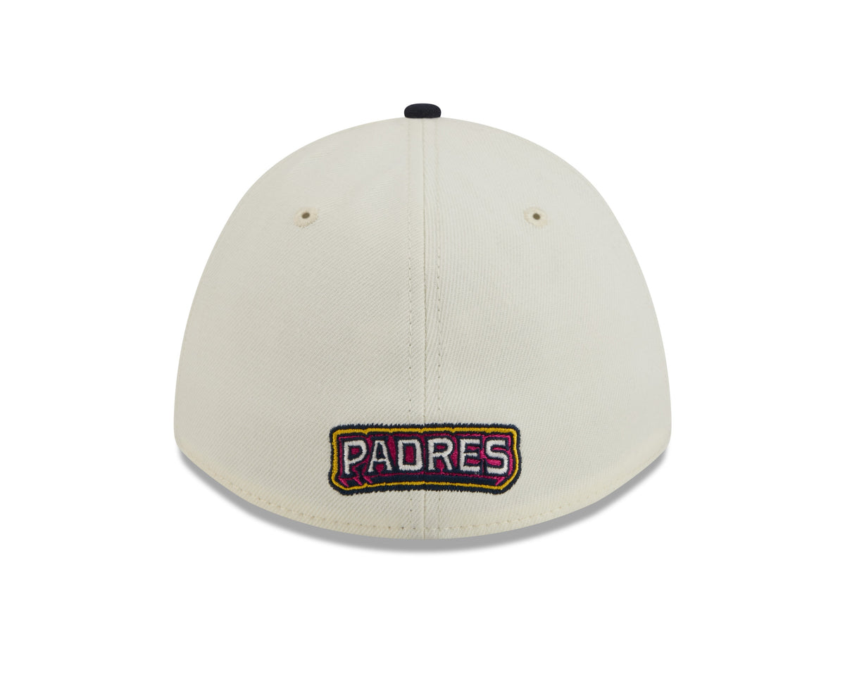 San Diego Padres New Era MLB 39THIRTY 3930 Flexfit Cap Hat Chrome White Crown Navy Blue Visor Orange/Navy Logo (2026 City Connect 2.0)
