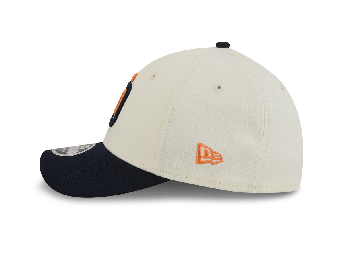San Diego Padres New Era MLB 39THIRTY 3930 Flexfit Cap Hat Chrome White Crown Navy Blue Visor Orange/Navy Logo (2026 City Connect 2.0)
