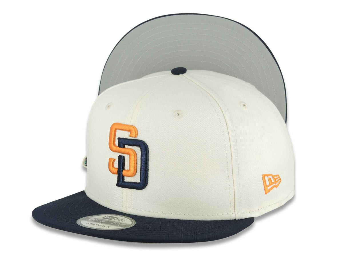 San Diego Padres New Era MLB 9FIFTY 950 Snapback Cap Hat Chrome White Crown Navy Blue Visor Orange/Navy Logo (2026 City Connect 2.0)