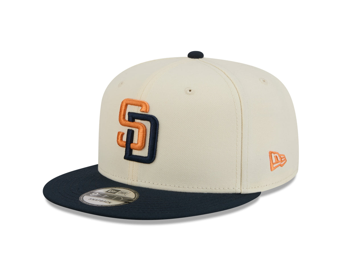 San Diego Padres New Era MLB 9FIFTY 950 Snapback Cap Hat Chrome White Crown Navy Blue Visor Orange/Navy Logo (2026 City Connect 2.0)