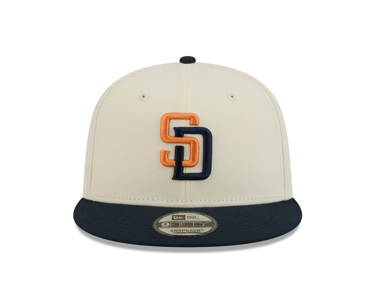 (Youth) San Diego Padres New Era MLB 9FIFTY 950 Kid Snapback Cap Hat Chrome White Crown Navy Blue Visor Orange/Navy Blue (2026 City Connect 2.0)