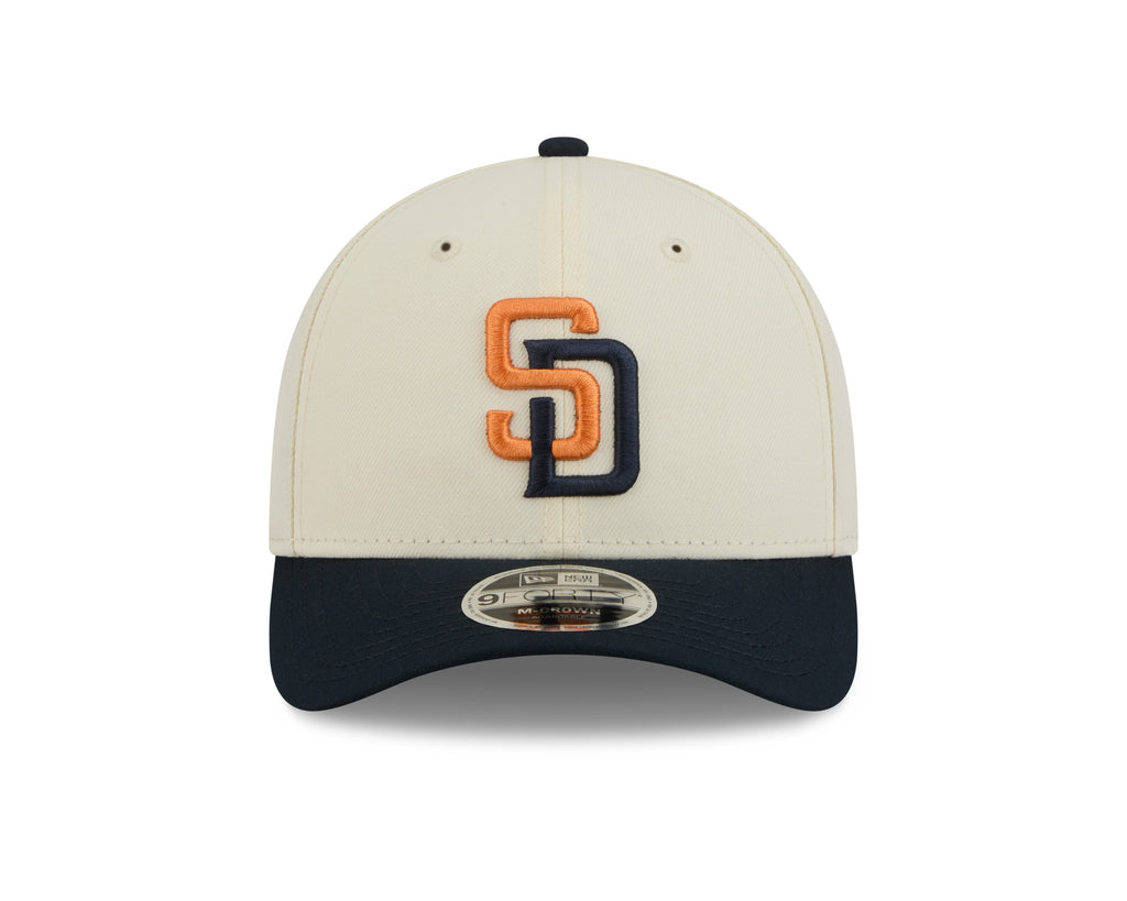 San Diego Padres New Era MLB 9FORTY 940 Adjustable M-Crown Cap Hat Chrome White Crown Navy Blue Visor Orange/Navy Logo (2026 City Connect 2.0)