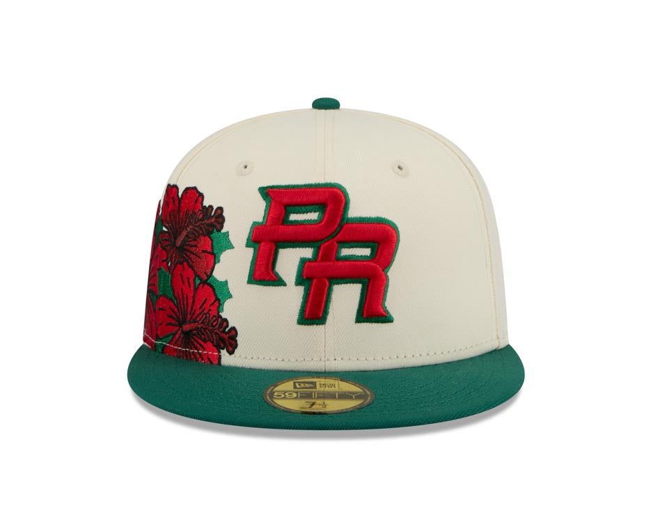 Puerto Rico New Era WBC 59FIFTY 5950 Fitted Cap Hat Chrome Crown Green Visor Red/Green Logo With Rose