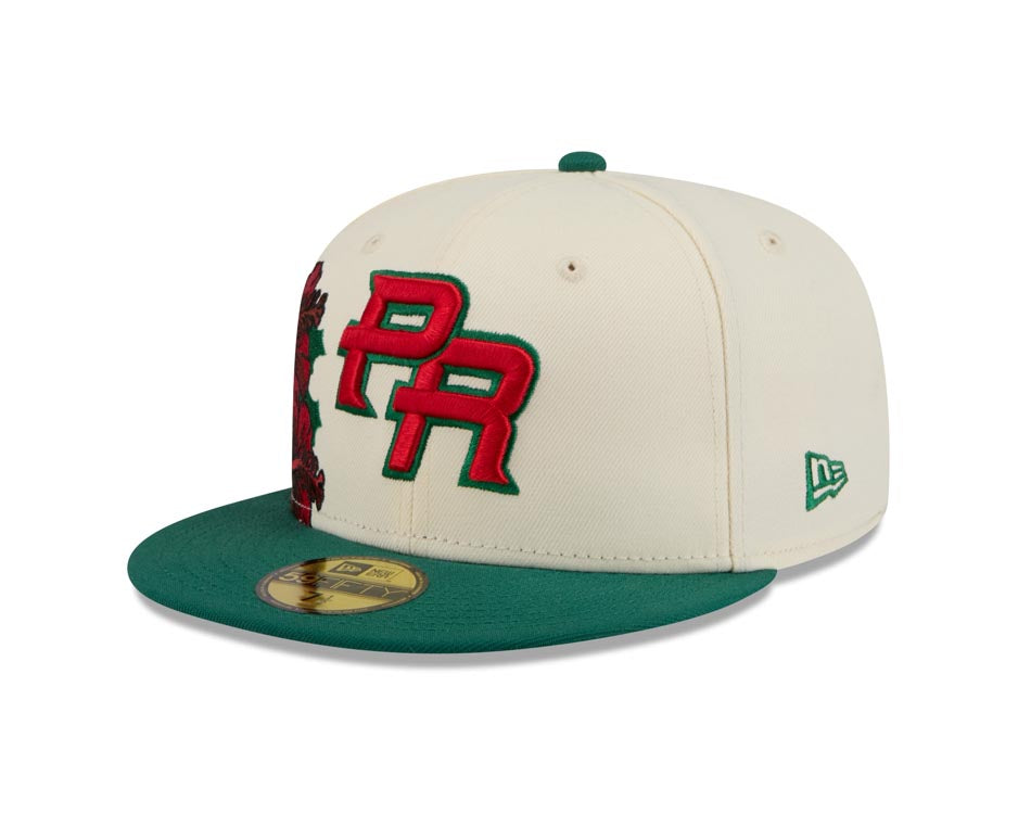 Puerto Rico New Era WBC 59FIFTY 5950 Fitted Cap Hat Chrome Crown Green Visor Red/Green Logo With Rose