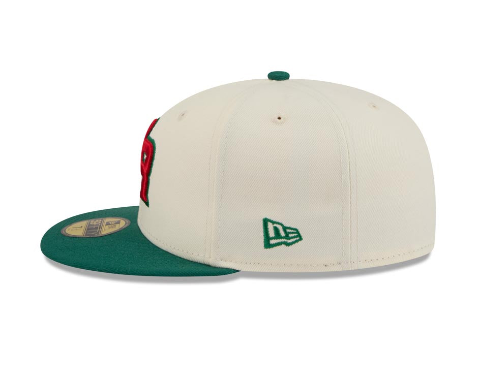 Puerto Rico New Era WBC 59FIFTY 5950 Fitted Cap Hat Chrome Crown Green Visor Red/Green Logo With Rose