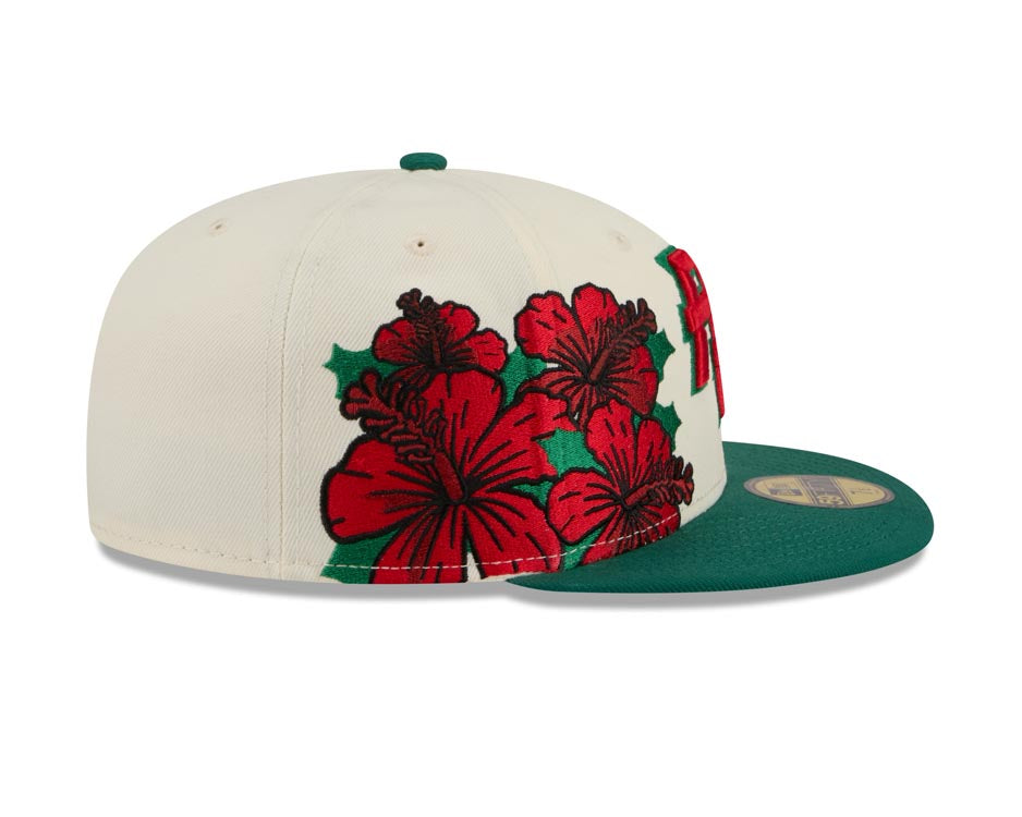 Puerto Rico New Era WBC 59FIFTY 5950 Fitted Cap Hat Chrome Crown Green Visor Red/Green Logo With Rose