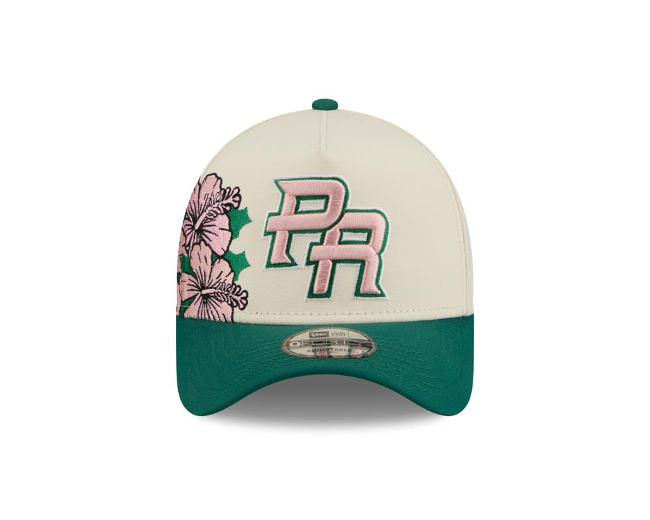 Puerto Rico New Era WBC 9FORTY 940 Adjustable A-Frame Cap Hat Crown Crown Green Visor Pink/Green Logo With Rose