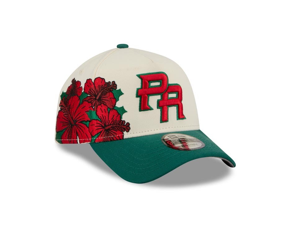 Puerto Rico New Era WBC 9FORTY 940 Adjustable A-Frame Cap Hat Chrome Crown Green Visor Red/Green Logo With Rose