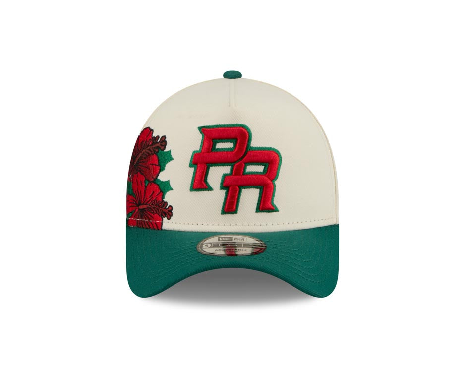Puerto Rico New Era WBC 9FORTY 940 Adjustable A-Frame Cap Hat Chrome Crown Green Visor Red/Green Logo With Rose
