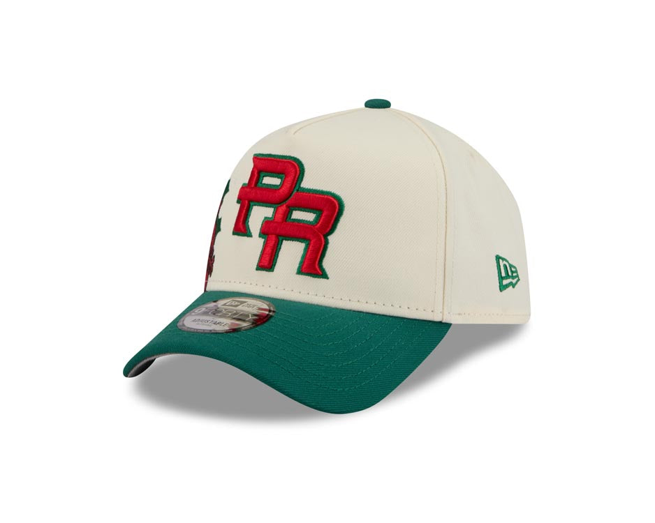 Puerto Rico New Era WBC 9FORTY 940 Adjustable A-Frame Cap Hat Chrome Crown Green Visor Red/Green Logo With Rose