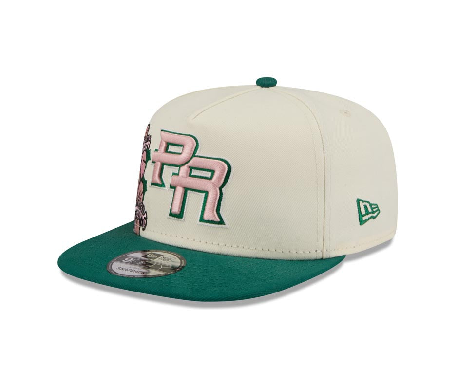 Puerto Rico New Era WBC 9FIFTY 950 Snapback A-Frame Cap Hat Chrome Crown Green Visor Pink/Green Logo With Rose
