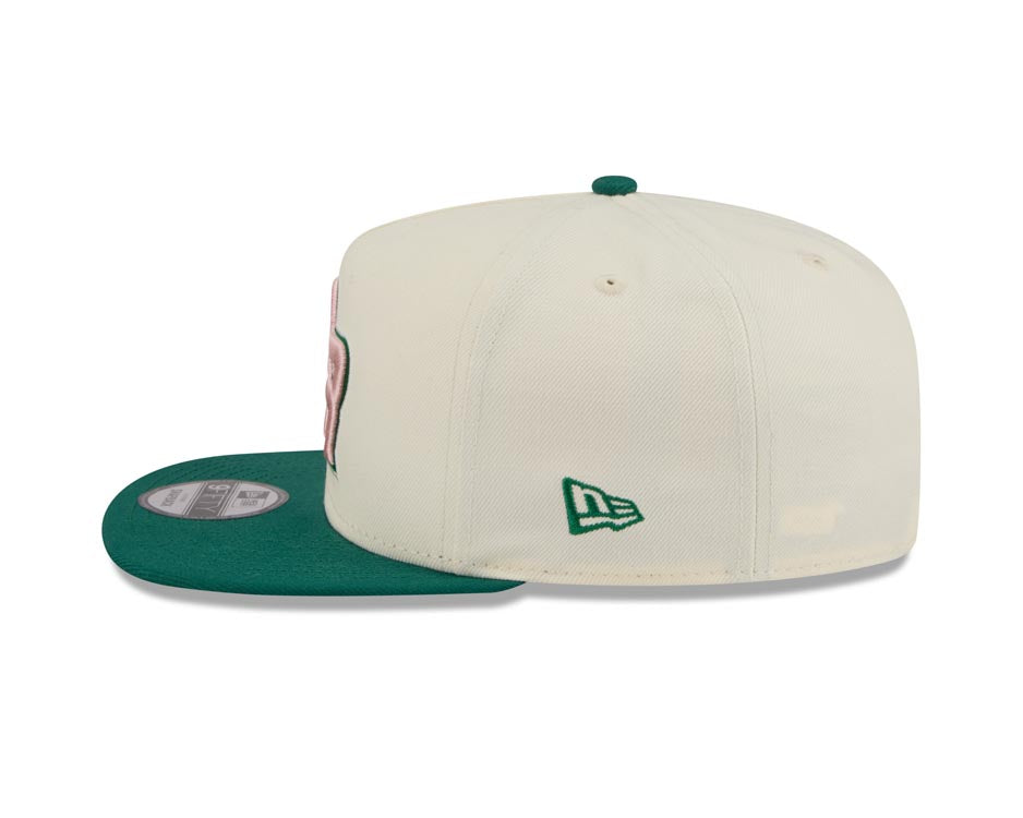 Puerto Rico New Era WBC 9FIFTY 950 Snapback A-Frame Cap Hat Chrome Crown Green Visor Pink/Green Logo With Rose