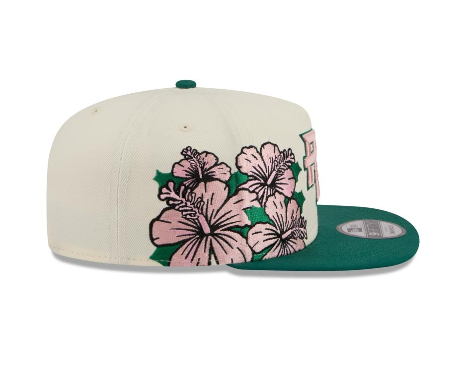 Puerto Rico New Era WBC 9FIFTY 950 Snapback A-Frame Cap Hat Chrome Crown Green Visor Pink/Green Logo With Rose