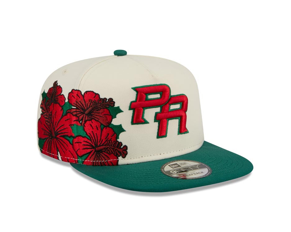 Puerto Rico New Era WBC 9FIFTY 950 Snapback A-Frame Cap Hat Chrome Crown Green Visor Red/Green Logo With Rose