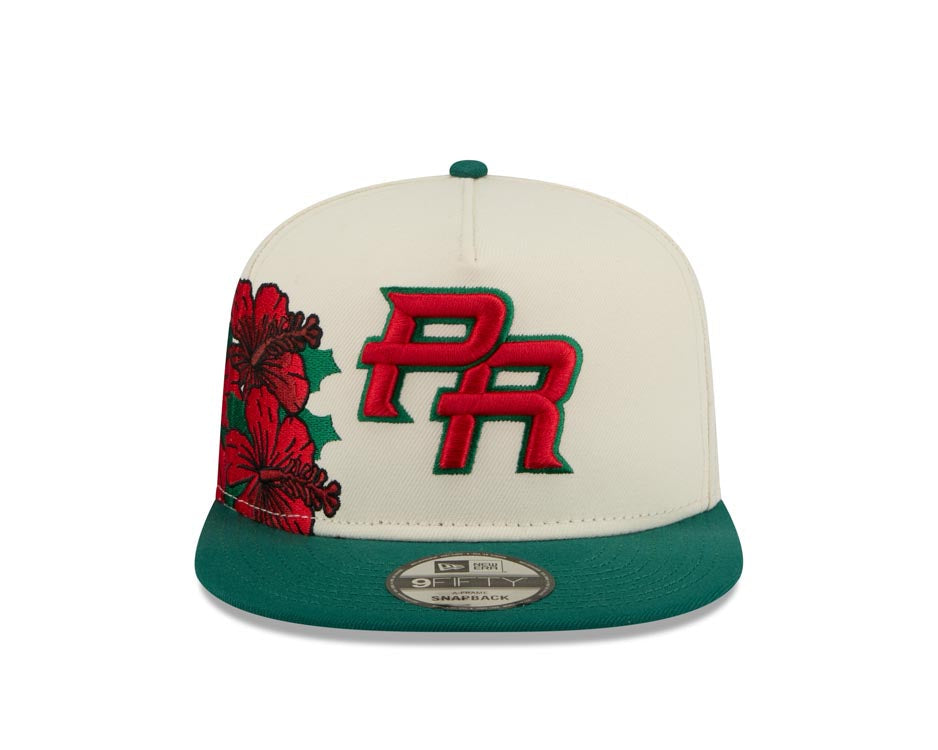 Puerto Rico New Era WBC 9FIFTY 950 Snapback A-Frame Cap Hat Chrome Crown Green Visor Red/Green Logo With Rose
