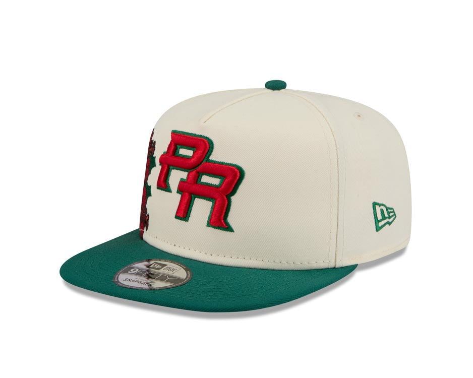Puerto Rico New Era WBC 9FIFTY 950 Snapback A-Frame Cap Hat Chrome Crown Green Visor Red/Green Logo With Rose