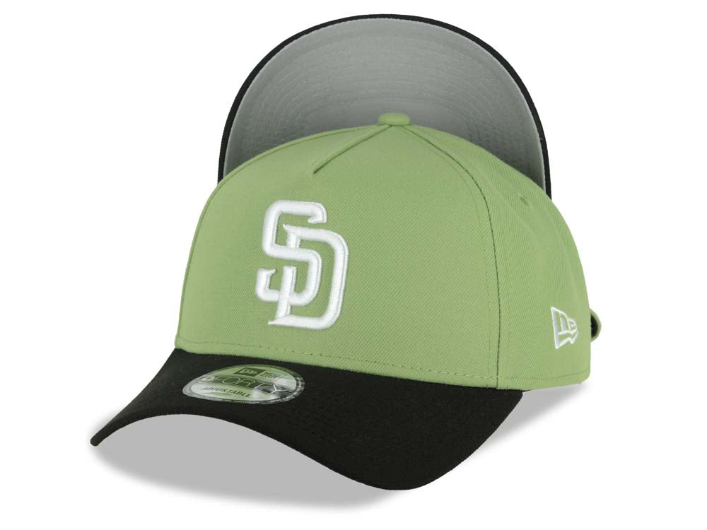 San Diego Padres New Era MLB 9FORTY 940 Adjustable A-Frame Cap Hat Matcha Green Crown Black Visor White Logo Gray UV