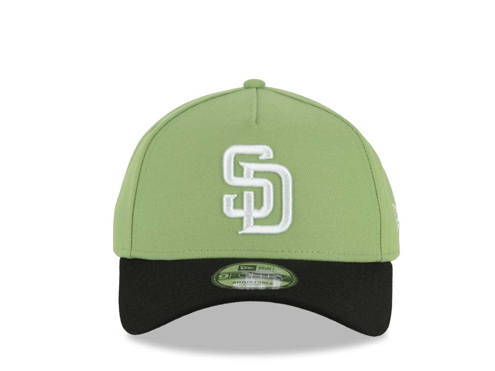 San Diego Padres New Era MLB 9FORTY 940 Adjustable A-Frame Cap Hat Matcha Green Crown Black Visor White Logo Gray UV