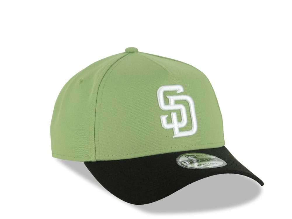 San Diego Padres New Era MLB 9FORTY 940 Adjustable A-Frame Cap Hat Matcha Green Crown Black Visor White Logo Gray UV