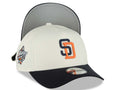 San Diego Padres New Era MLB 9FORTY 940 Adjustable A-Frame Cap Hat Cream Crown Navy Blue Visor Navy/Orange Logo 1998 World Series Side Patch