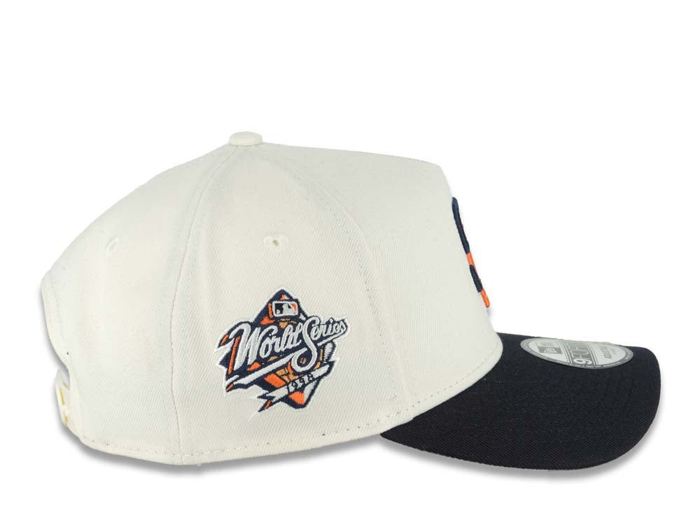 San Diego Padres New Era MLB 9FORTY 940 Adjustable A-Frame Cap Hat Cream Crown Navy Blue Visor Navy/Orange Logo 1998 World Series Side Patch