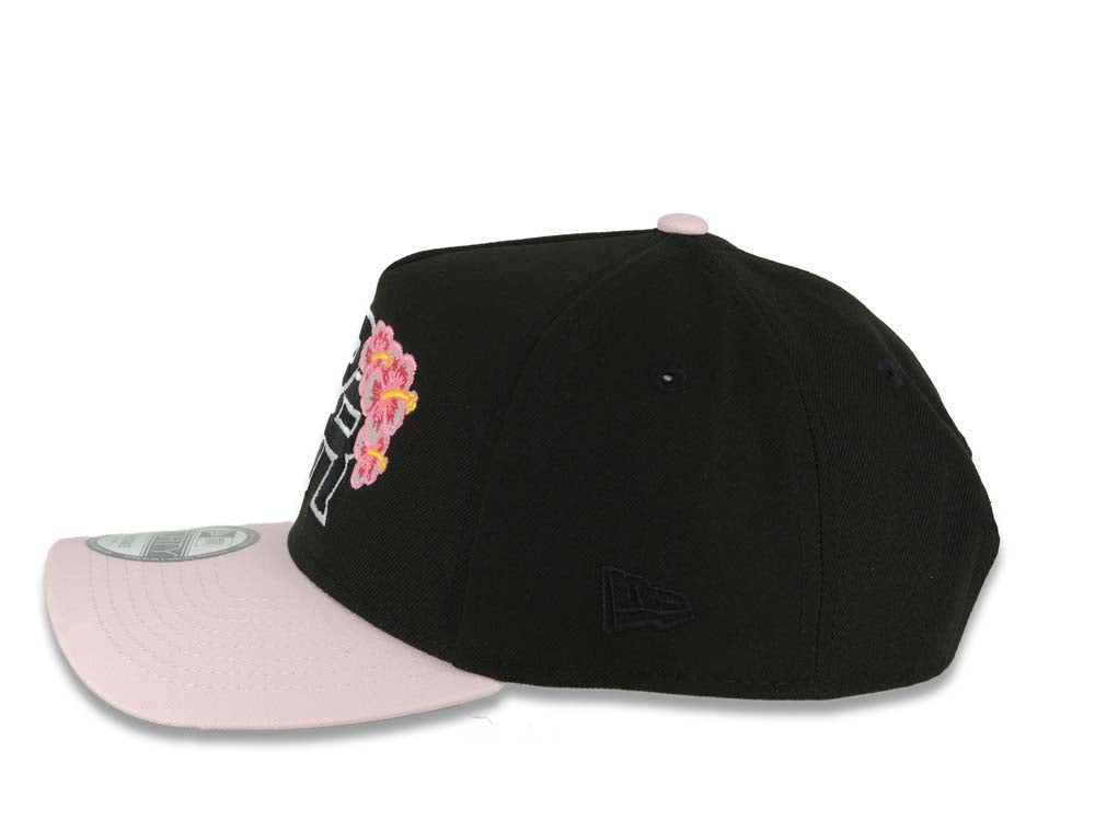 Puerto Rico New Era 9FORTY 940 Adjustable A-Frame Cap Hat Black Crown Pink Visor Black/White Logo Pink Flower WBC World Baseball Classic Side Patch