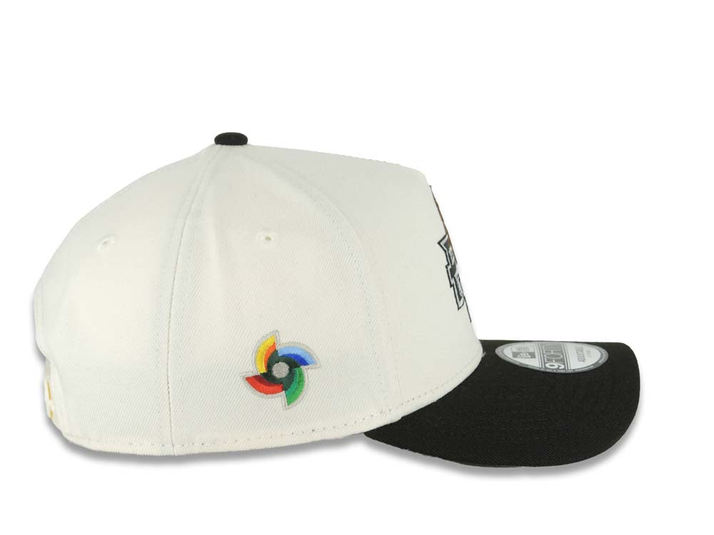 Puerto Rico New Era 9FORTY 940 Adjustable A-Frame Cap Hat Chrome White Crown Black Visor Black White Logo Frog WBC World Baseball Classic Side Patch