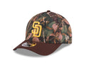 San Diego Padres New Era MLB 9FORTY 940 Adjustable A-Frame M-Crown Cap Hat Leaves Camo Crown Brown Visor Yellow Logo